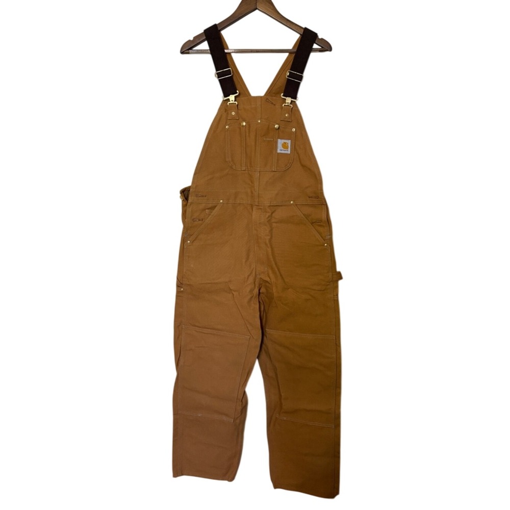 Carhartt Duck Bib Overalls R01 – Brown – 34x32 – Double Knee Workwear